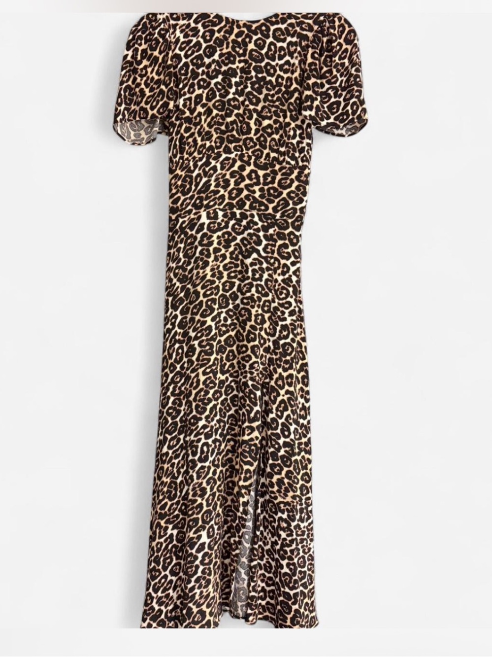 Leopard Afifrm Print Maxi Dress in Brown and Cream and cut out back